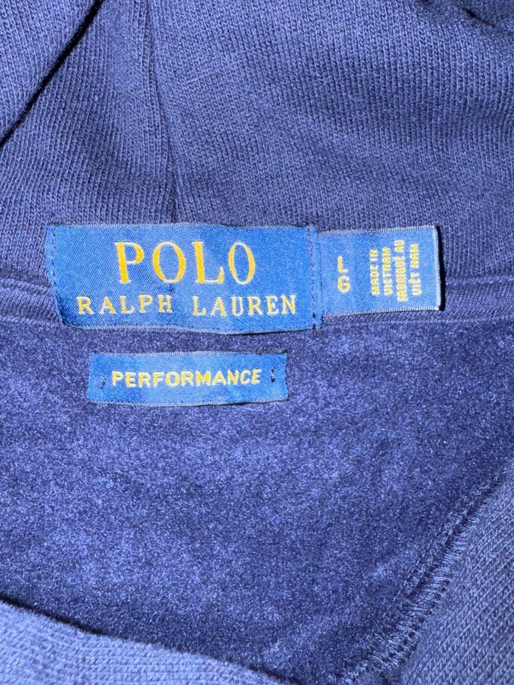 Ralph Lauren Performance Navy Pullover Hoodie with White Drawstrings. Athletic L - Picture 10 of 10